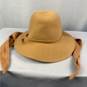 Ruth Alan Wool Felt Hat Brown Wide Brim Western Boho Tie Strap